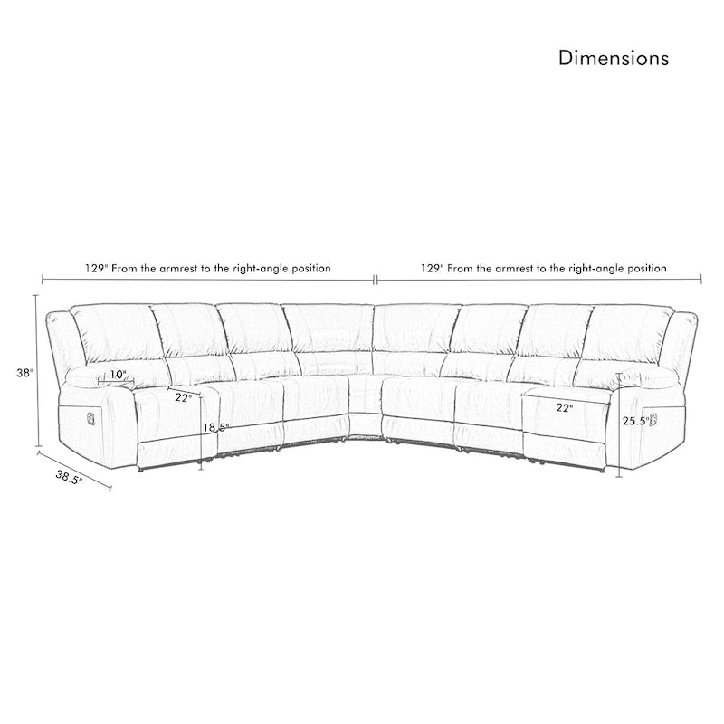129W 7-Sitzer Kunstleder manueller Recliner Großes Sektionssofa mit Relaxfunktion