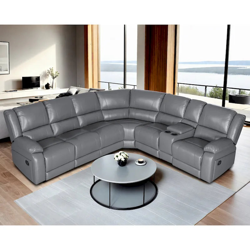 129 W Kunstleder 6-Sitzer Großes manuelles Relax-Sofa