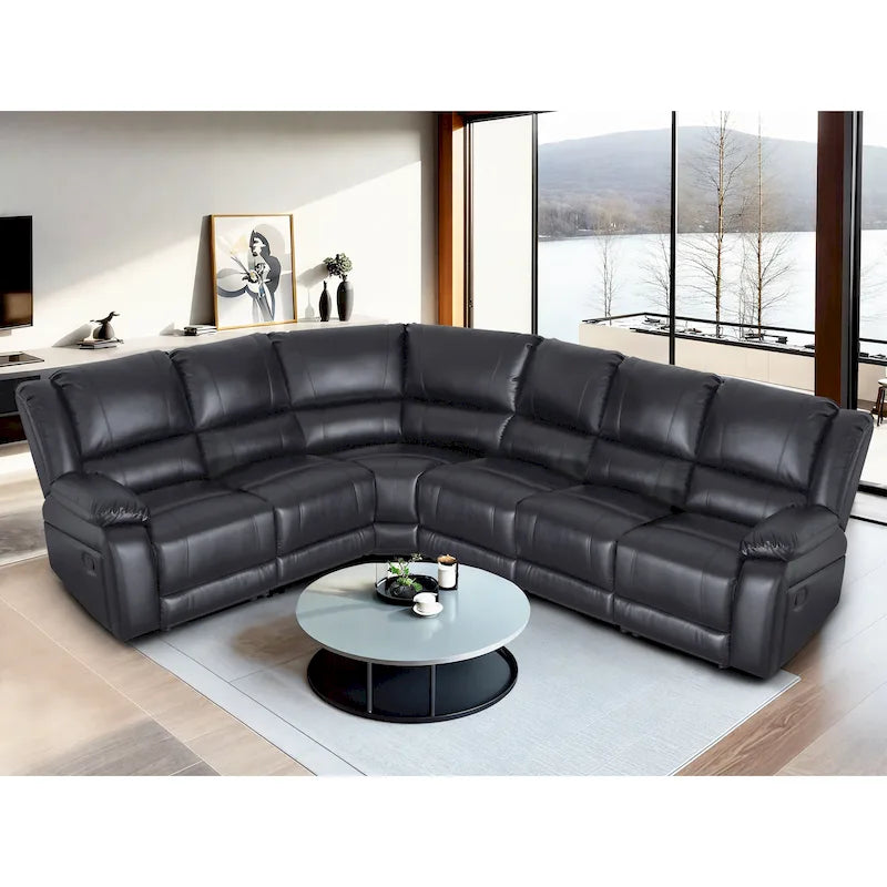 129 W Kunstleder 6-Sitzer Großes manuelles Relax-Sofa