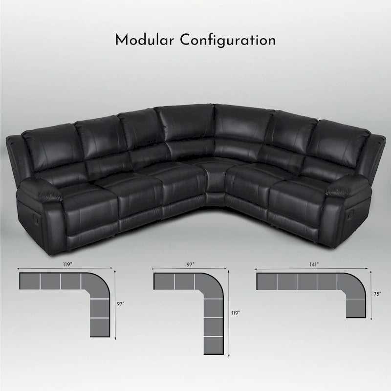 129 W Kunstleder 6-Sitzer Großes manuelles Relax-Sofa