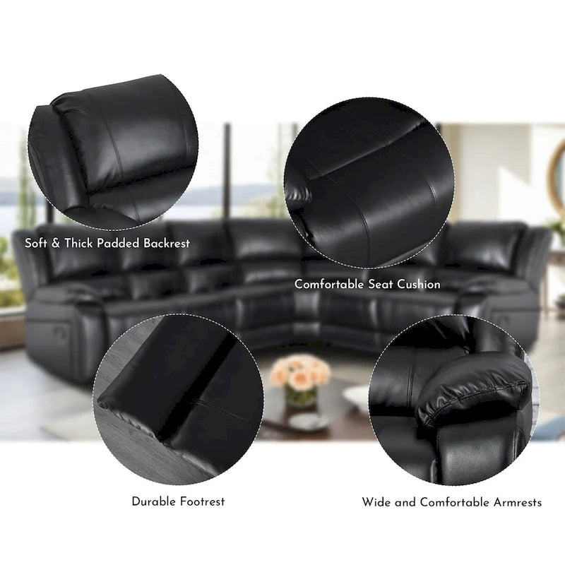 129 W Kunstleder 6-Sitzer Großes manuelles Relax-Sofa
