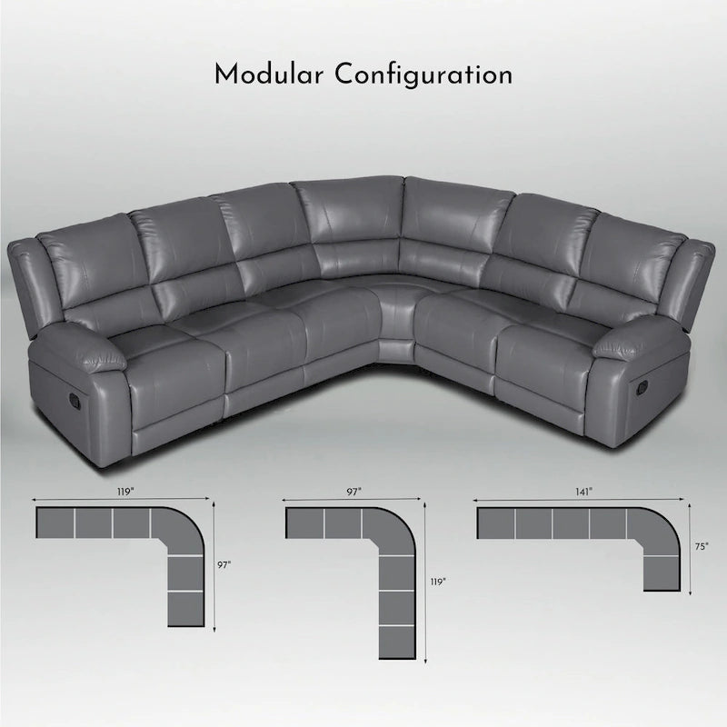 129 W Kunstleder 6-Sitzer Großes manuelles Relax-Sofa