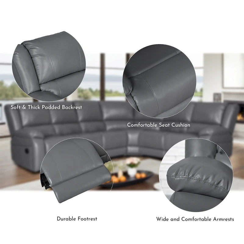 129 W Kunstleder 6-Sitzer Großes manuelles Relax-Sofa
