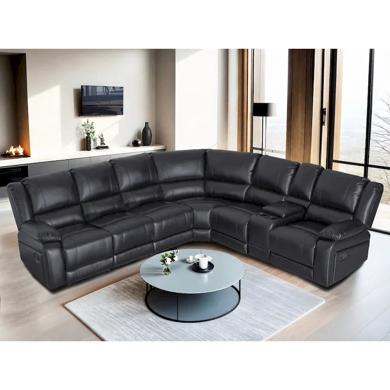 129 W Kunstleder 6-Sitzer Großes manuelles Relax-Sofa