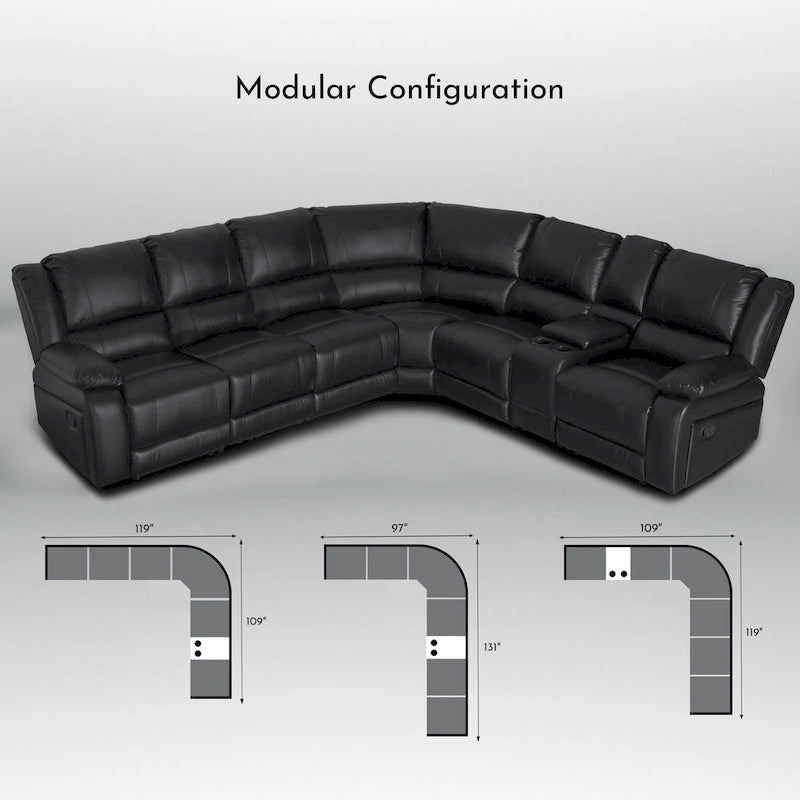 129 W Kunstleder 6-Sitzer Großes manuelles Relax-Sofa