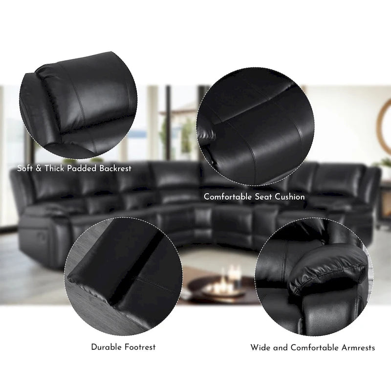 129 W Kunstleder 6-Sitzer Großes manuelles Relax-Sofa
