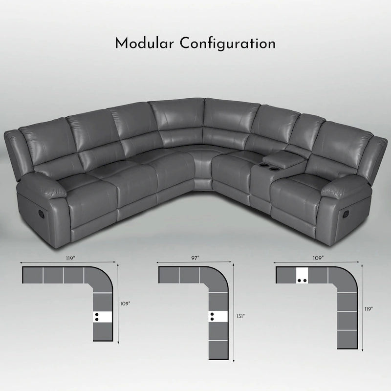 129 W Kunstleder 6-Sitzer Großes manuelles Relax-Sofa