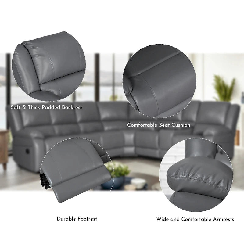 129 W Kunstleder 6-Sitzer Großes manuelles Relax-Sofa