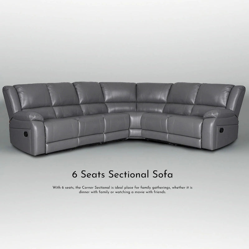 129 W Kunstleder 6-Sitzer Großes manuelles Relax-Sofa