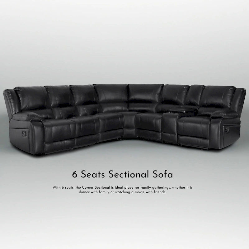 129 W Kunstleder 6-Sitzer Großes manuelles Relax-Sofa