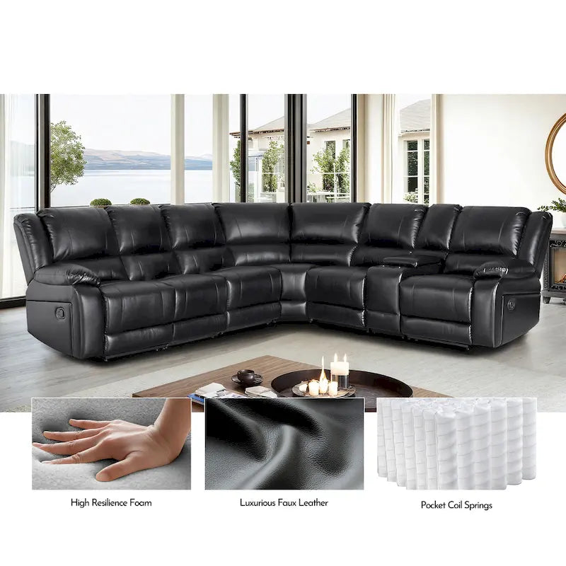 129 W Kunstleder 6-Sitzer Großes manuelles Relax-Sofa