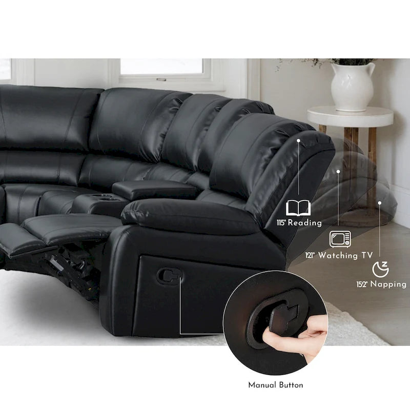 129 W Kunstleder 6-Sitzer Großes manuelles Relax-Sofa