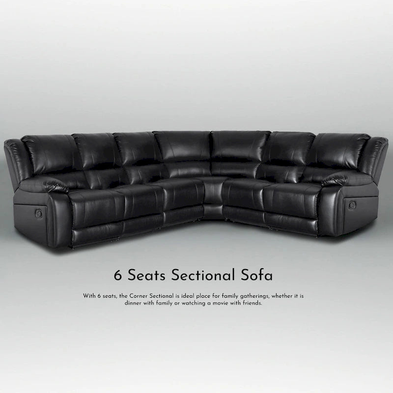 129 W Kunstleder 6-Sitzer Großes manuelles Relax-Sofa