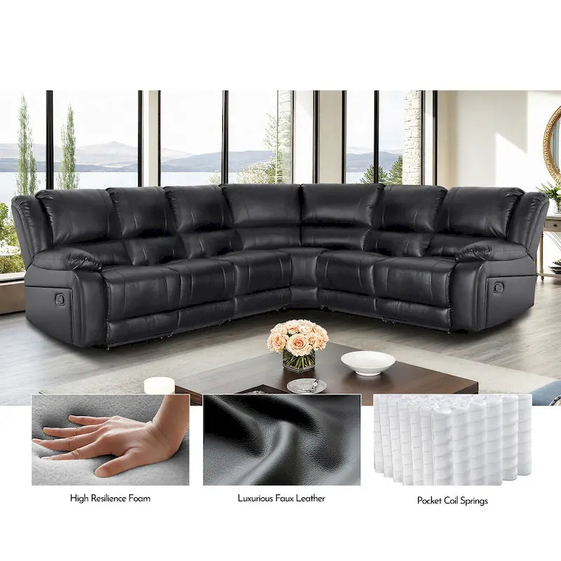 129 W Kunstleder 6-Sitzer Großes manuelles Relax-Sofa