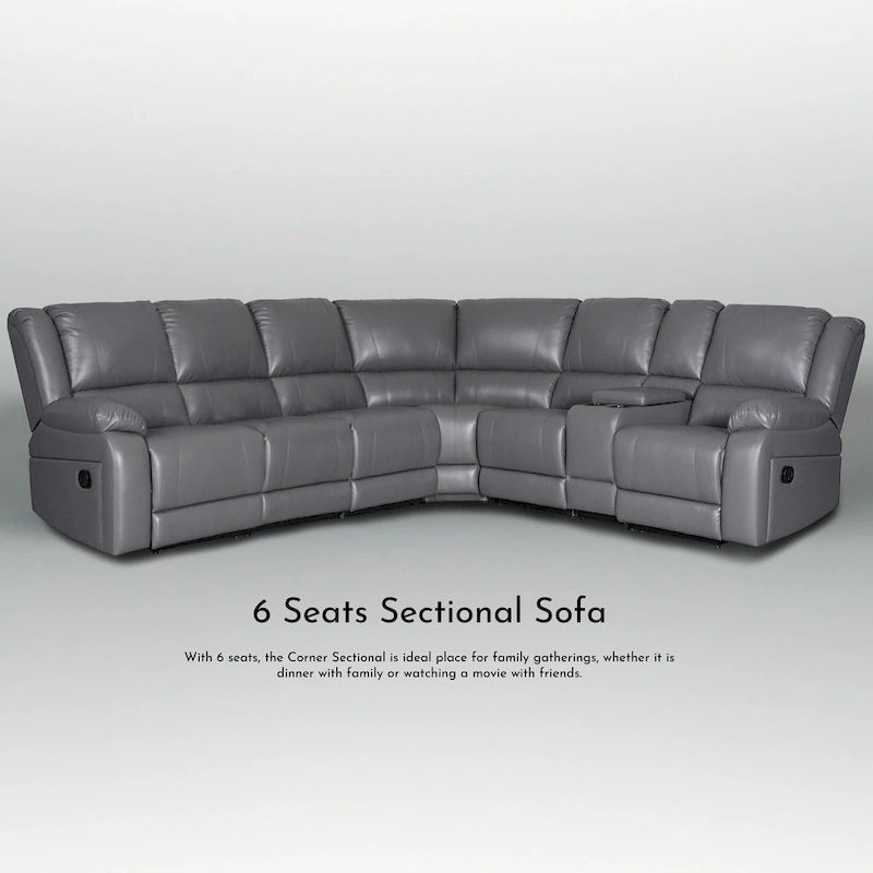 129 W Kunstleder 6-Sitzer Großes manuelles Relax-Sofa