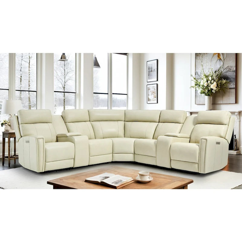 Sofa Garnitur aus echtem Leder mit elektrischer Relaxfunktion, verstellbaren Kopfstützen, USB- und USB-C-Anschluss