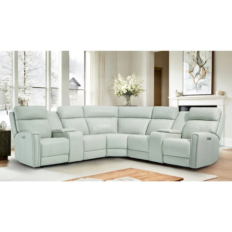 Sofa Garnitur aus echtem Leder mit elektrischer Relaxfunktion, verstellbaren Kopfstützen, USB- und USB-C-Anschluss