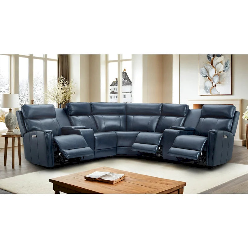 Sofa Garnitur aus echtem Leder mit elektrischer Relaxfunktion, verstellbaren Kopfstützen, USB- und USB-C-Anschluss