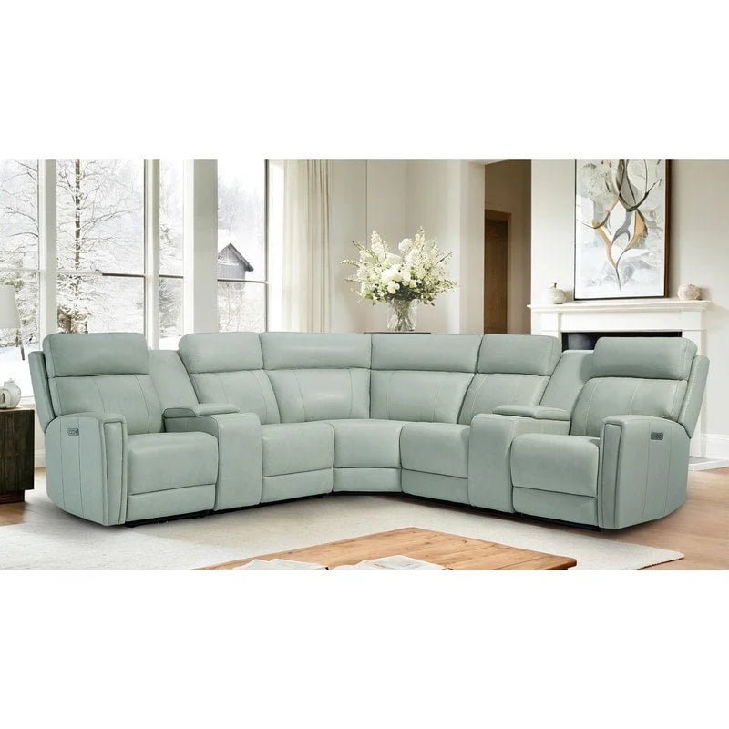 Sofa Garnitur aus echtem Leder mit elektrischer Relaxfunktion, verstellbaren Kopfstützen, USB- und USB-C-Anschluss