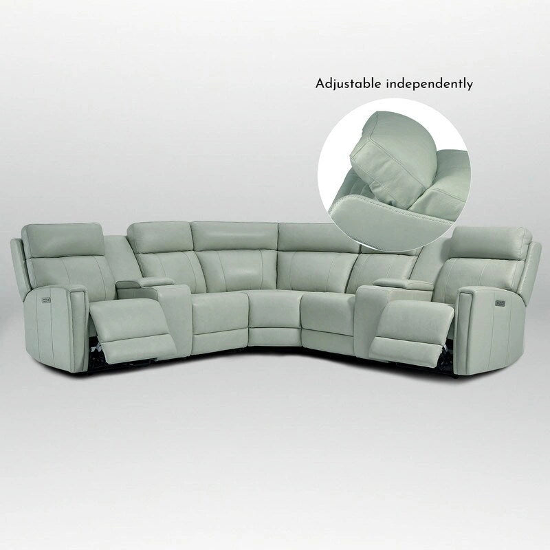 Sofa Garnitur aus echtem Leder mit elektrischer Relaxfunktion, verstellbaren Kopfstützen, USB- und USB-C-Anschluss