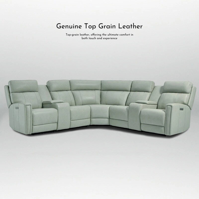 Sofa Garnitur aus echtem Leder mit elektrischer Relaxfunktion, verstellbaren Kopfstützen, USB- und USB-C-Anschluss
