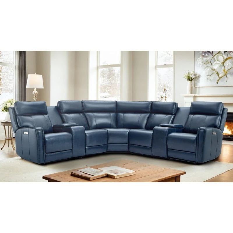 Sofa Garnitur aus echtem Leder mit elektrischer Relaxfunktion, verstellbaren Kopfstützen, USB- und USB-C-Anschluss
