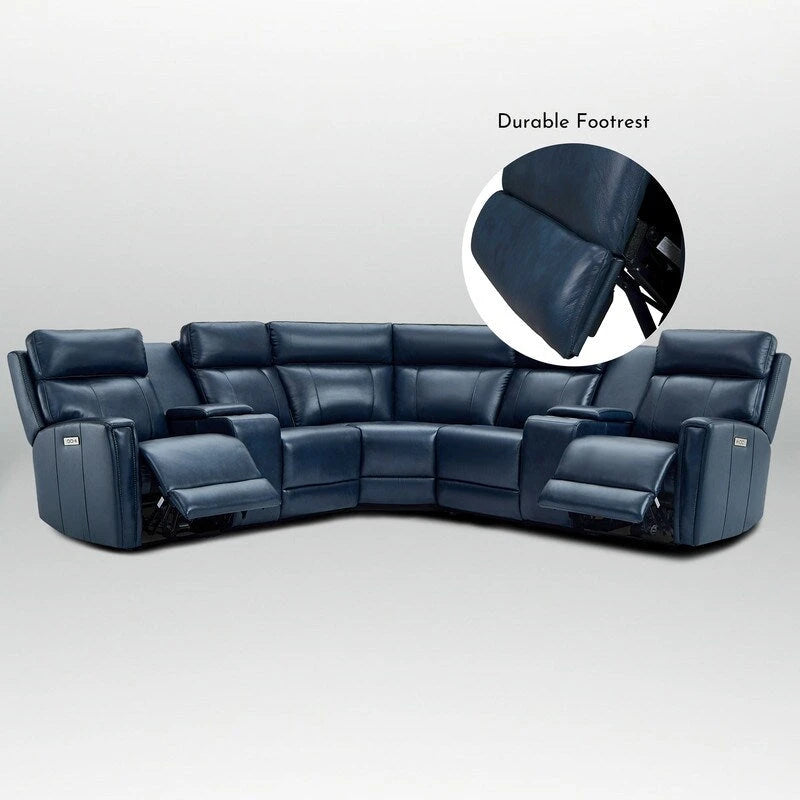 Sofa Garnitur aus echtem Leder mit elektrischer Relaxfunktion, verstellbaren Kopfstützen, USB- und USB-C-Anschluss