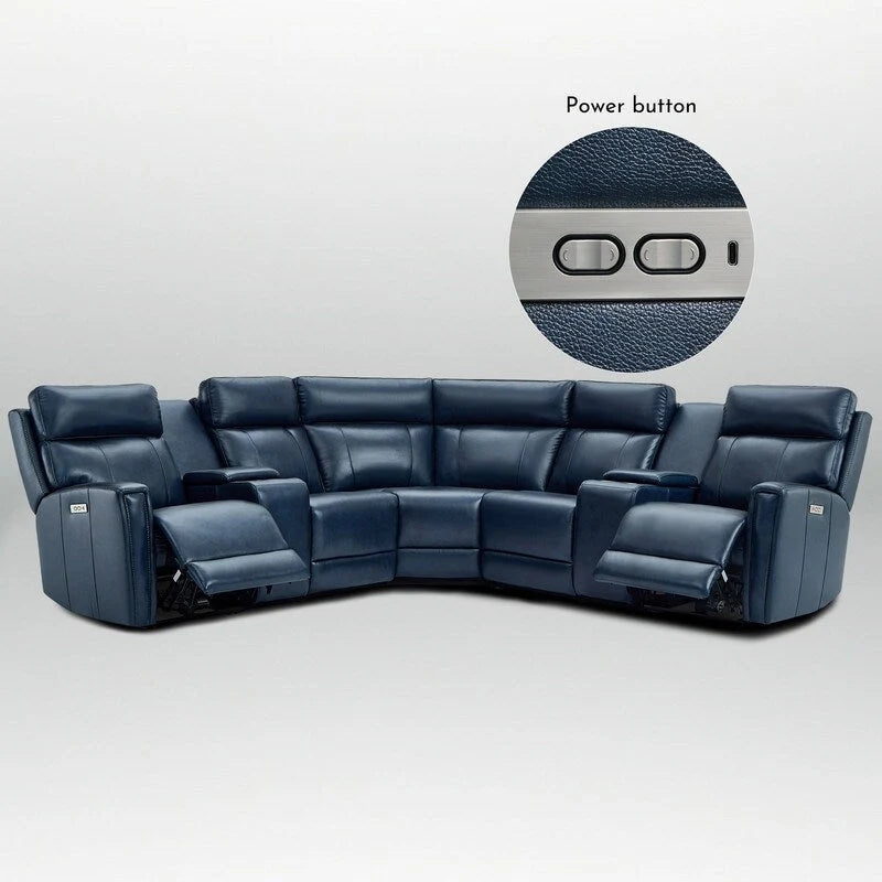 Sofa Garnitur aus echtem Leder mit elektrischer Relaxfunktion, verstellbaren Kopfstützen, USB- und USB-C-Anschluss