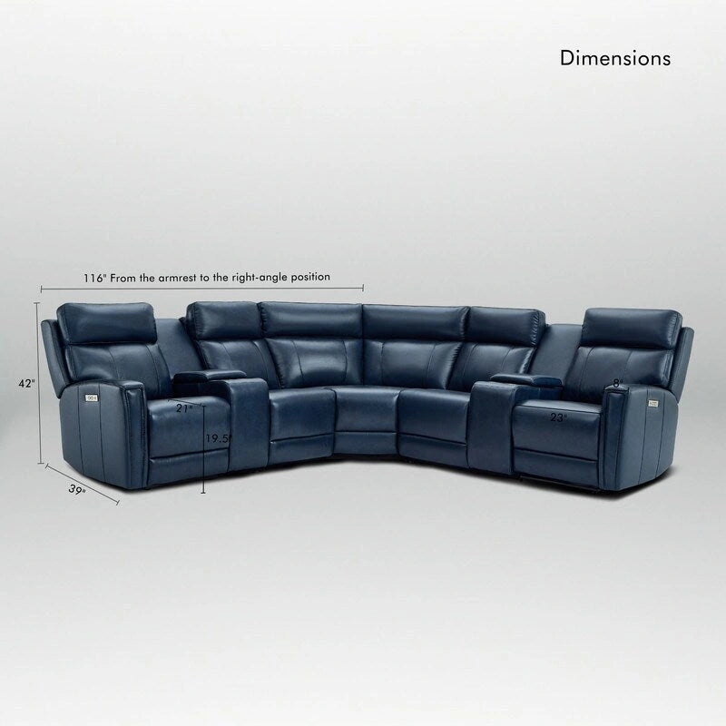 Sofa Garnitur aus echtem Leder mit elektrischer Relaxfunktion, verstellbaren Kopfstützen, USB- und USB-C-Anschluss