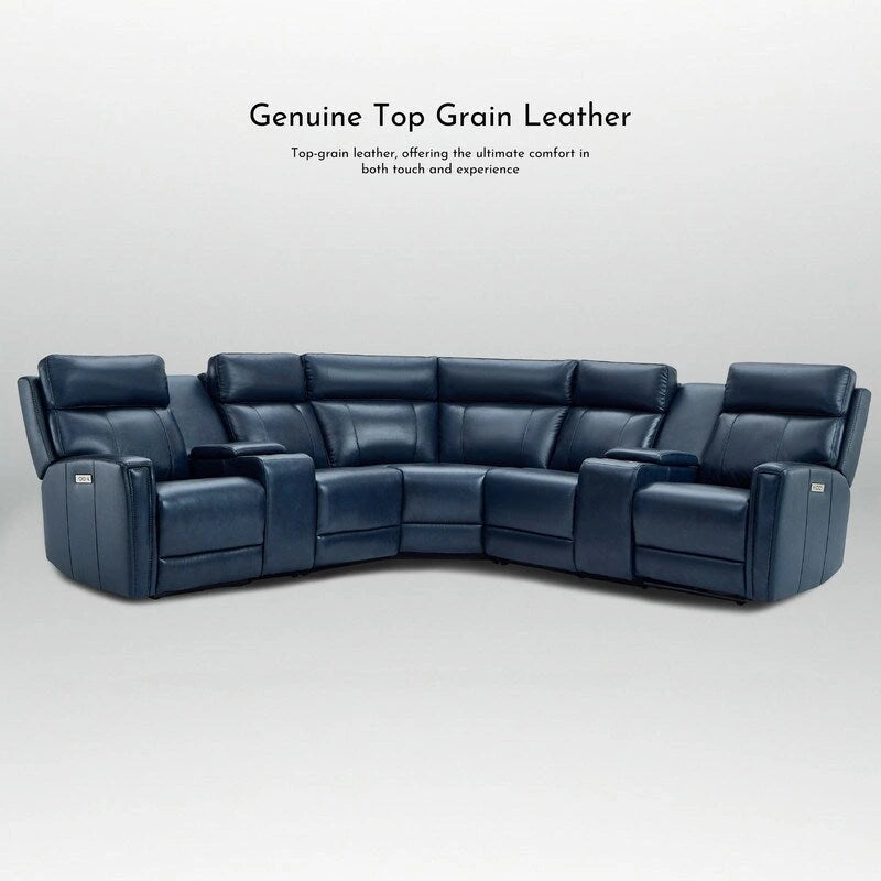 Sofa Garnitur aus echtem Leder mit elektrischer Relaxfunktion, verstellbaren Kopfstützen, USB- und USB-C-Anschluss