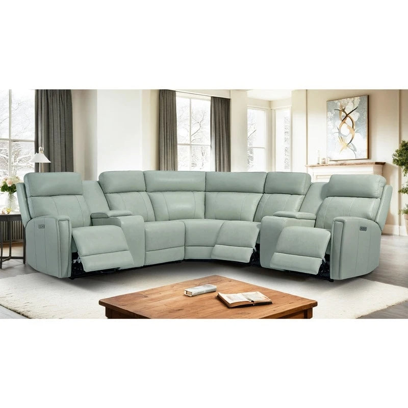Sofa Garnitur aus echtem Leder mit elektrischer Relaxfunktion, verstellbaren Kopfstützen, USB- und USB-C-Anschluss