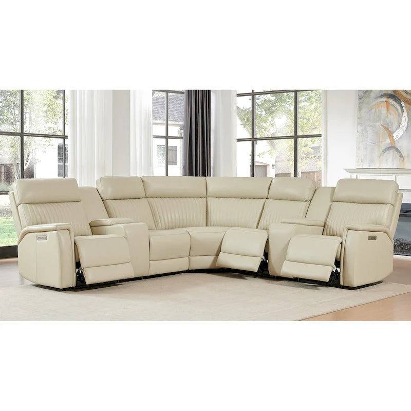 Sofa aus echtem Leder mit motorisierter Relaxfunktion, verstellbaren Kopfstützen, Lordosenstütze und USB- & USB-C-Anschluss