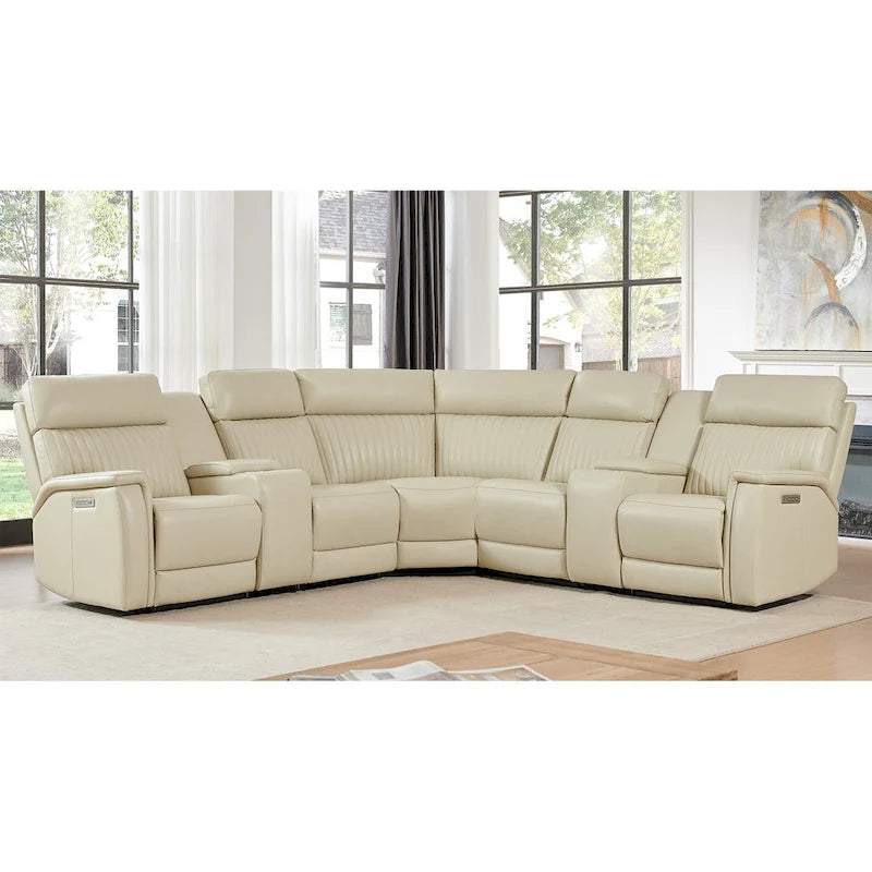 Sofa aus echtem Leder mit motorisierter Relaxfunktion, verstellbaren Kopfstützen, Lordosenstütze und USB- & USB-C-Anschluss