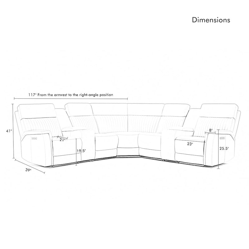 Sofa aus echtem Leder mit motorisierter Relaxfunktion, verstellbaren Kopfstützen, Lordosenstütze und USB- & USB-C-Anschluss