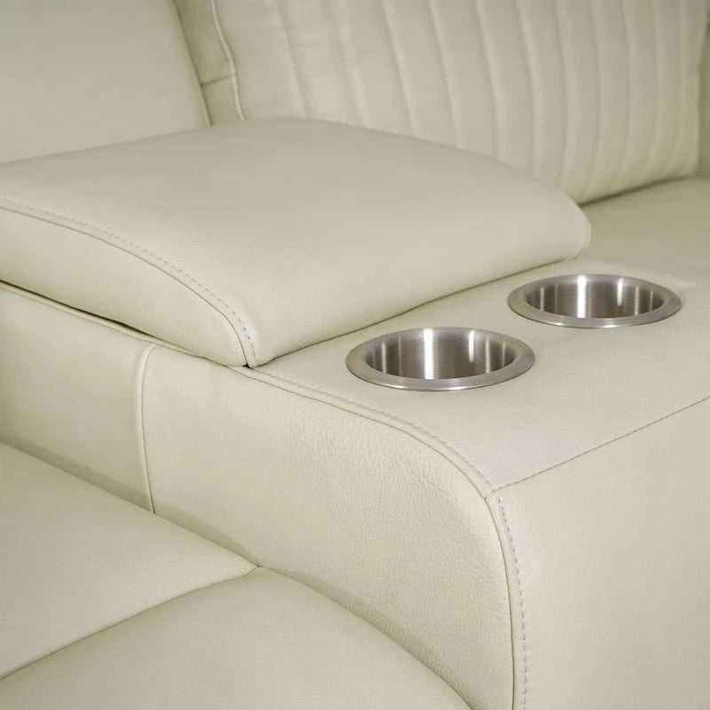 Sofa aus echtem Leder mit motorisierter Relaxfunktion, verstellbaren Kopfstützen, Lordosenstütze und USB- & USB-C-Anschluss