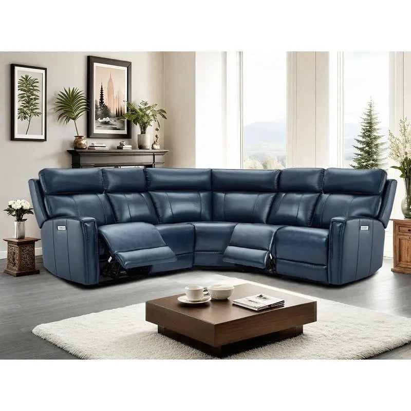 Ecksofa mit Relaxfunktion aus echtem Leder mit verstellbarer Kopfstütze, doppelter motorischer Verstellung, USB- und USB-C-Anschluss
