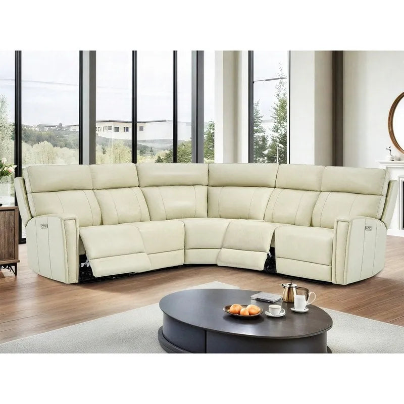 Ecksofa mit Relaxfunktion aus echtem Leder mit verstellbarer Kopfstütze, doppelter motorischer Verstellung, USB- und USB-C-Anschluss