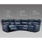 Ecksofa mit Relaxfunktion aus echtem Leder mit verstellbarer Kopfstütze, doppelter motorischer Verstellung, USB- und USB-C-Anschluss