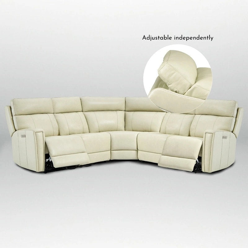 Ecksofa mit Relaxfunktion aus echtem Leder mit verstellbarer Kopfstütze, doppelter motorischer Verstellung, USB- und USB-C-Anschluss