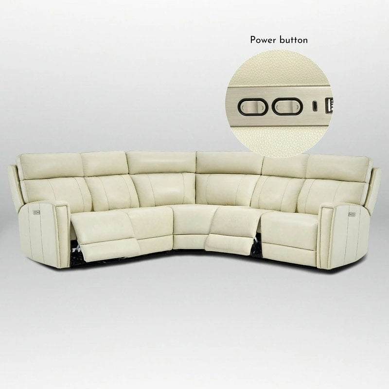 Ecksofa mit Relaxfunktion aus echtem Leder mit verstellbarer Kopfstütze, doppelter motorischer Verstellung, USB- und USB-C-Anschluss