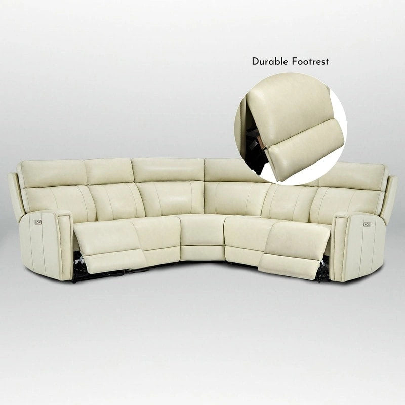 Ecksofa mit Relaxfunktion aus echtem Leder mit verstellbarer Kopfstütze, doppelter motorischer Verstellung, USB- und USB-C-Anschluss
