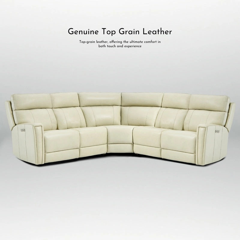 Ecksofa mit Relaxfunktion aus echtem Leder mit verstellbarer Kopfstütze, doppelter motorischer Verstellung, USB- und USB-C-Anschluss