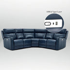 Ecksofa mit Relaxfunktion aus echtem Leder mit verstellbarer Kopfstütze, doppelter motorischer Verstellung, USB- und USB-C-Anschluss