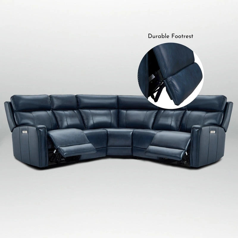 Ecksofa mit Relaxfunktion aus echtem Leder mit verstellbarer Kopfstütze, doppelter motorischer Verstellung, USB- und USB-C-Anschluss