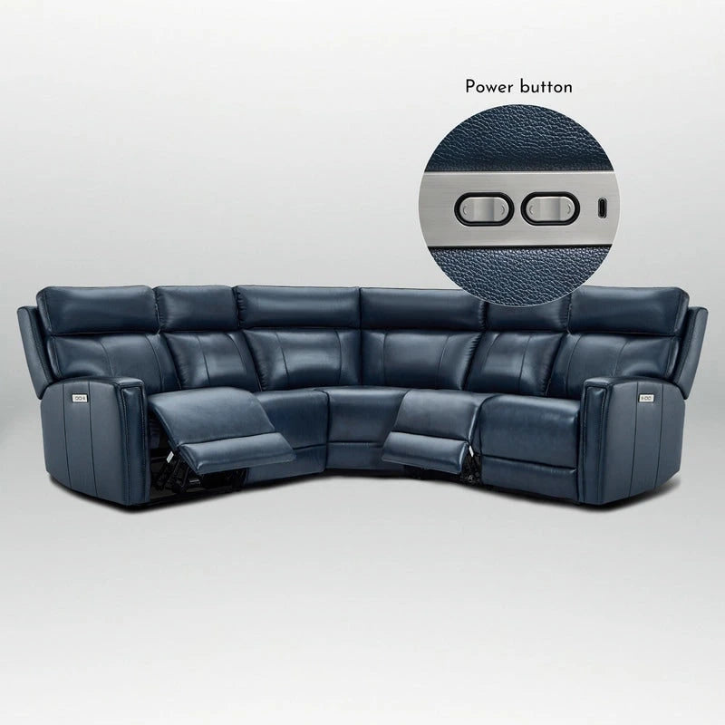 Ecksofa mit Relaxfunktion aus echtem Leder mit verstellbarer Kopfstütze, doppelter motorischer Verstellung, USB- und USB-C-Anschluss
