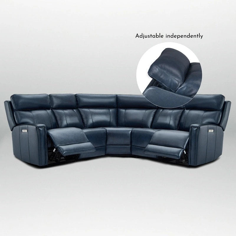 Ecksofa mit Relaxfunktion aus echtem Leder mit verstellbarer Kopfstütze, doppelter motorischer Verstellung, USB- und USB-C-Anschluss