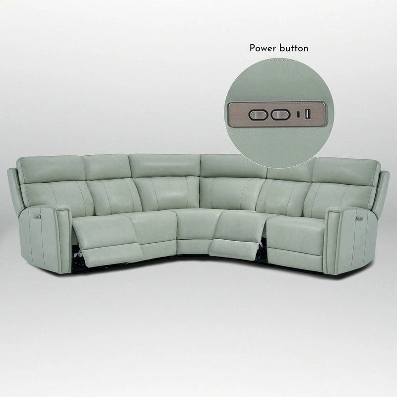 Ecksofa mit Relaxfunktion aus echtem Leder mit verstellbarer Kopfstütze, doppelter motorischer Verstellung, USB- und USB-C-Anschluss