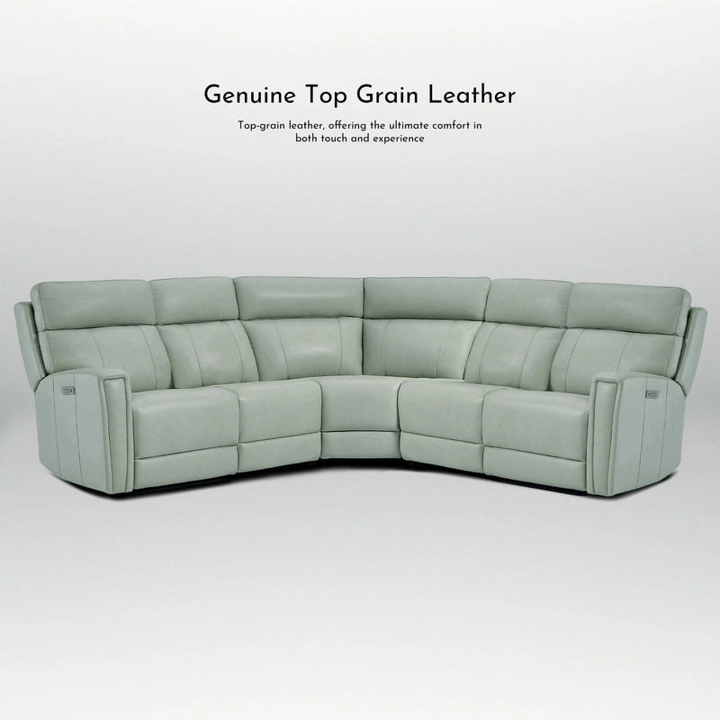 Ecksofa mit Relaxfunktion aus echtem Leder mit verstellbarer Kopfstütze, doppelter motorischer Verstellung, USB- und USB-C-Anschluss