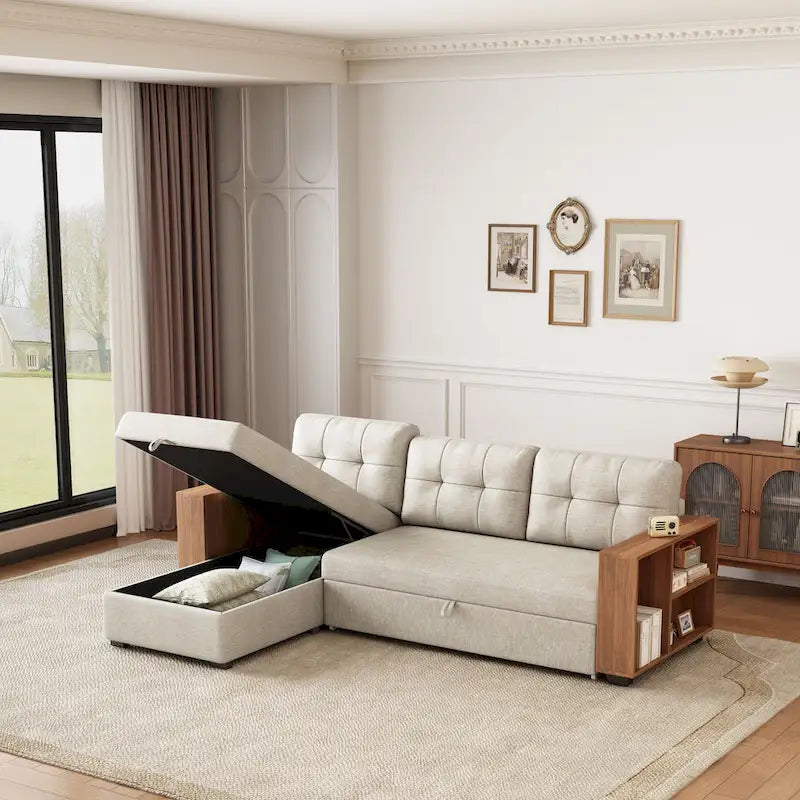 GDFStudio - Vinnas Verwandlungssofa mit ausziehbarem Bett und versteckter Stauraum-Recamiere
