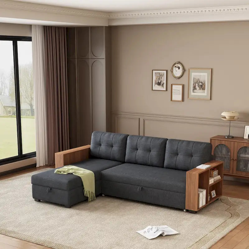GDFStudio - Vinnas Verwandlungssofa mit ausziehbarem Bett und versteckter Stauraum-Recamiere
